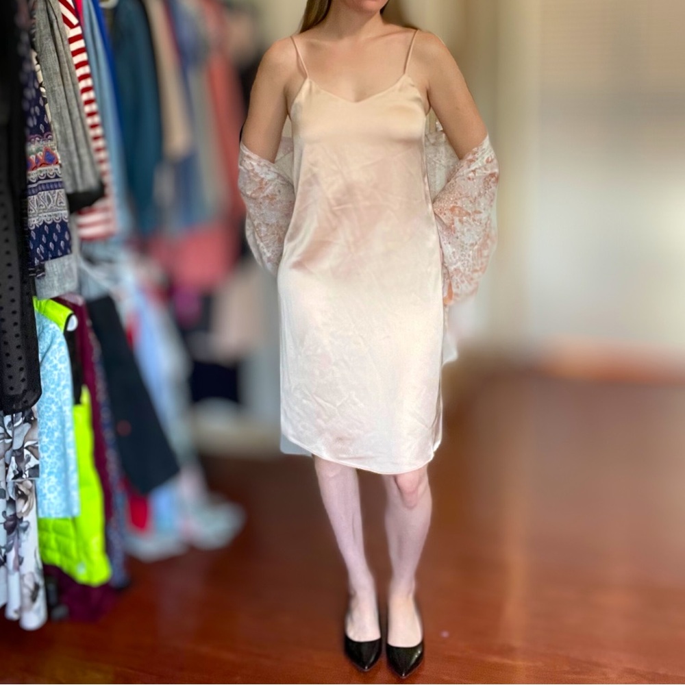 NWT Peach Love California Champagne Satin Dress Small